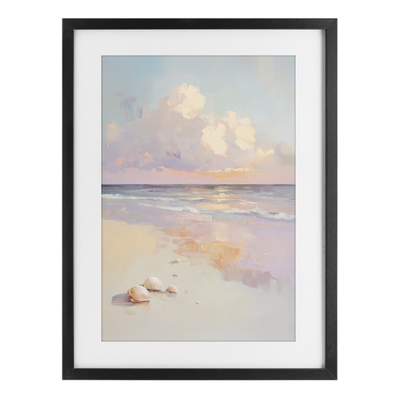 Stupell Industries Coastal Pastel Sunset Over Seashells Black Framed Print Under Glass, 14 x 20, by Sisi and Seb
