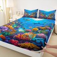 thumbnail image 4 of jejeloiu Colorful Ocean Coral Bed Sheets,Dolphin Fish Print Full Size Sheets For Boys,Multicolor Blue,4 Pieces,1 Flat Sheet, 1 Fitted Sheet and 2 Pillowcases, 4 of 6