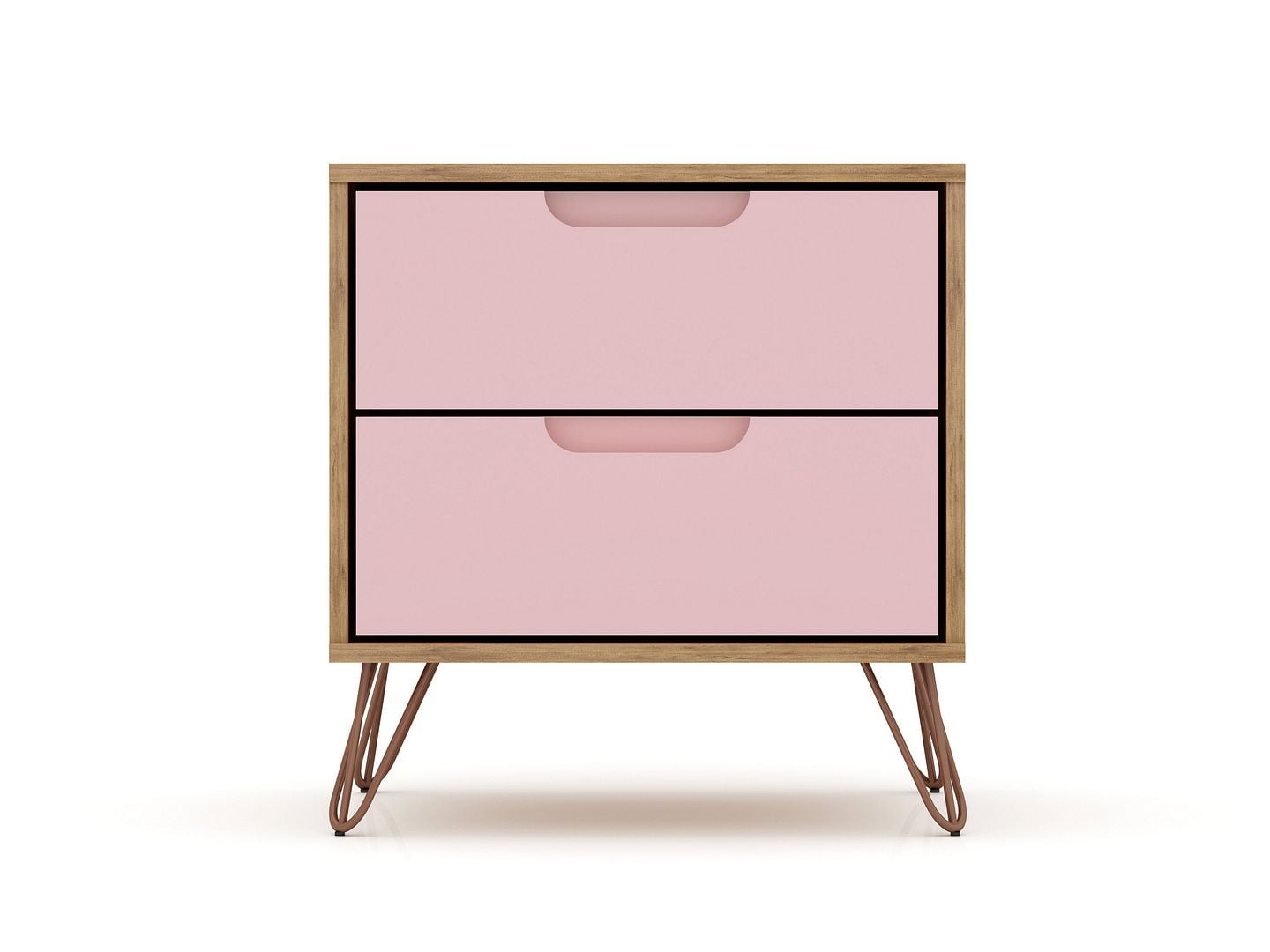 38.62 Manhattan Comfort Rockefeller Mid-Century Modern Open Wardrobe Armoire Closet with 2 Drawers Nature and Rose Pink