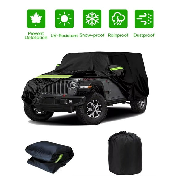 FFORCE Full Exterior Car Cover for Outdoor Waterproof All-Weather Hail Snow Heavy Duty for Jeep Wrangler 2 Door CJ YJ TJ Dust UV Rain Protection