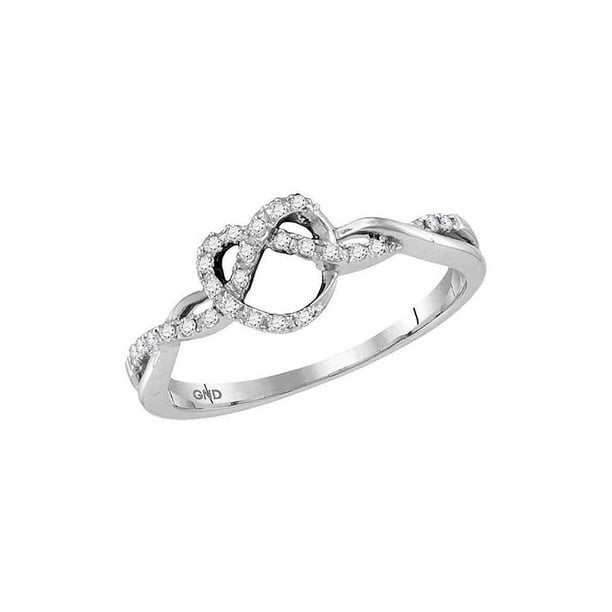 10kt White Gold Womens Round Diamond Heart Pretzel Ring 1/8 Cttw