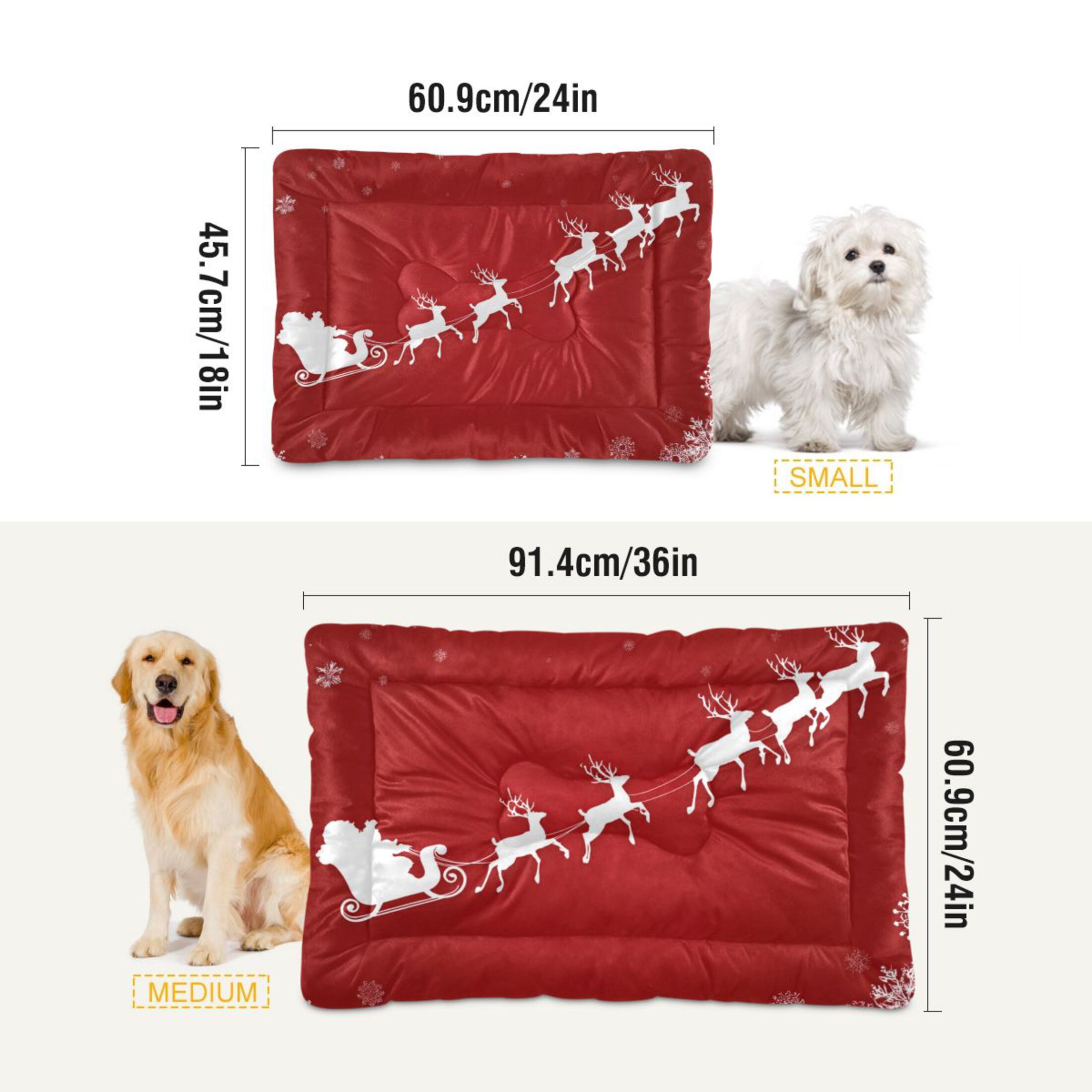 Cozy Mat Pet Bed Indoor Outdoor Warm Soft For Cat Dog Puppy(S/M) Red Background with White Snowflakes