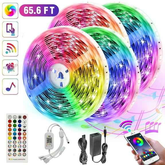 65.6ft Led Strip Lights Music Sync Color Changing Waterproof 5050 RGB LED Light Strips Kit, Sensitive Built-in Mic,App Control with Remote for Bedroom Home Kitchen TV Party