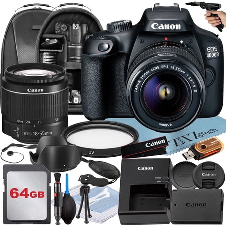 Canon EOS Rebel T100 4000D DSLR Camera with 18-55mm Lens 32GB Memory Tripod Backpack and ZeeTech Bundle (International Model)