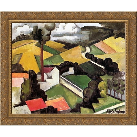 Wood Chimney - The Factory Chimney, Meulan Landscape 24x20 Gold Ornate Wood Framed Canvas Art by Roger de La Fresnaye