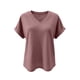thumbnail image 4 of Xuyuer Womens T Shirts Short Sleeve V Neck Loose Casual Summer Tops Water Soluble Flower Solid Color Loose Comfortable Breathable T-shirt, 4 of 5