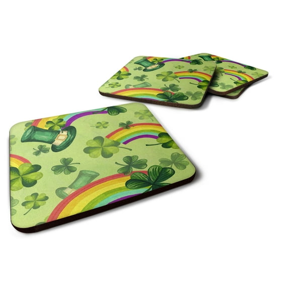 Watercolor St Patricks Day Lucky Leprechan Foam Coaster Set of 4