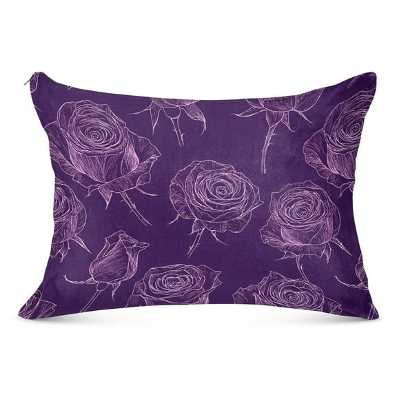 Plush Pillow Cases Standard Size Ultra Soft Warm Pillowcases with Zipper Purple Rose Line Art 20"x26"