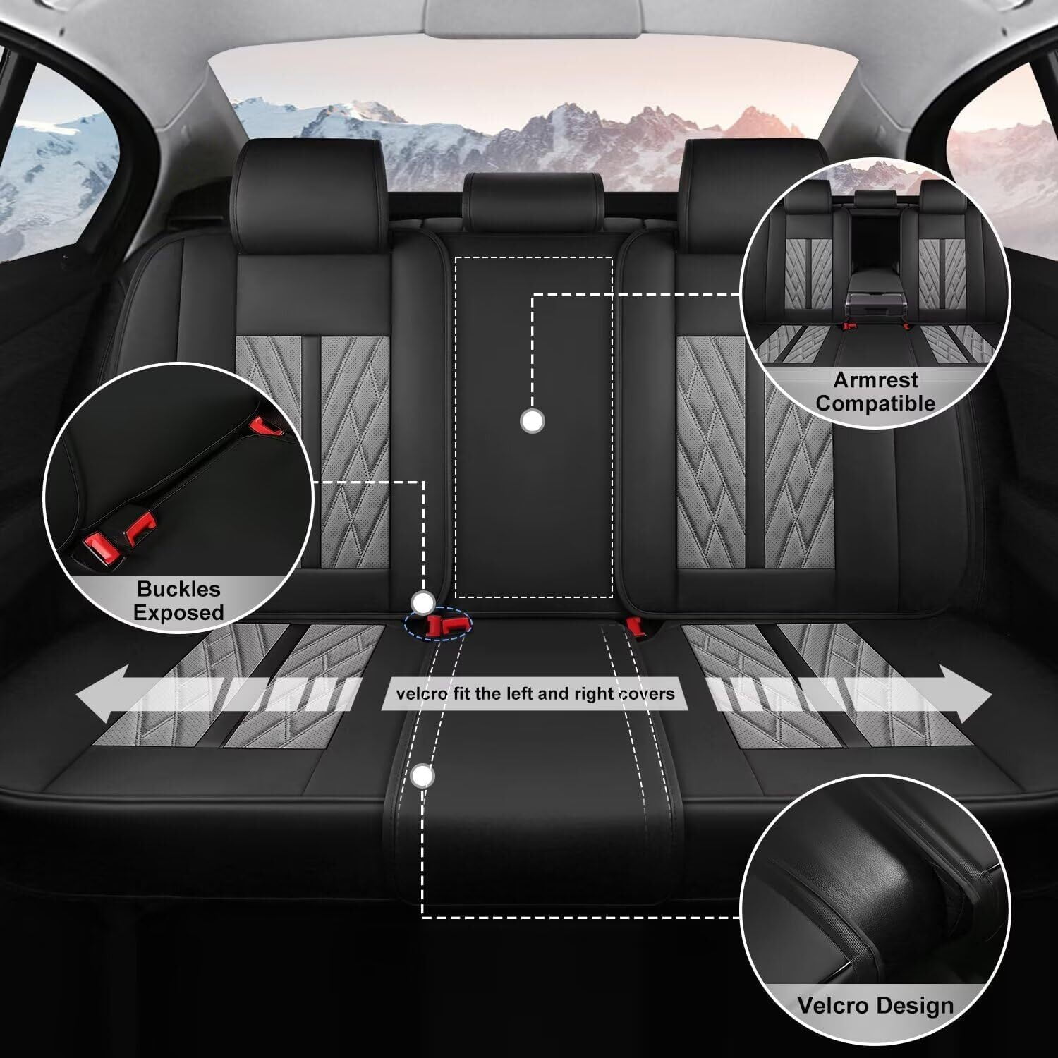 IKABEVEM Seat Covers Custom Fit for Ford F150 2009-2024 2025 - F250/F350/F450 2017-2024 Perforated Leather Truck 5 Seat Covers Full Set (Black&Grey)