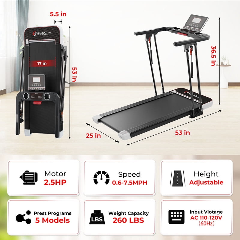Foldable Treadmill for Home, Adjustable Handle Height Smart Treadmill with , Walking Pad Exercise Treadmill with 0.6-7.6 MPH Speed, 240lb Capacity, White