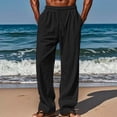 thumbnail image 2 of Dwellite Men's Linen Pants Beach Casual Summer Lightweight Elastic Waist Drawstring Pant with Deep Pockets Black 3XL, 2 of 4