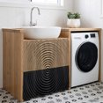 thumbnail image 2 of Black Brown Abstract Cabinet Dishwasher Hidden Curtains, Privacy Closet Door Curtain, Geometric Circular Water Ripples Adhesive Dust Proof Under Sink Skirt for Bathroom Kitchen 35"x35", 2 of 8