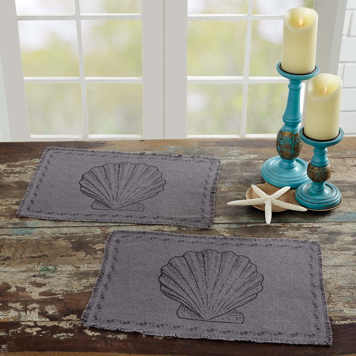 Sandy Burlap Blue Coastal Tabletop /& Kitchen