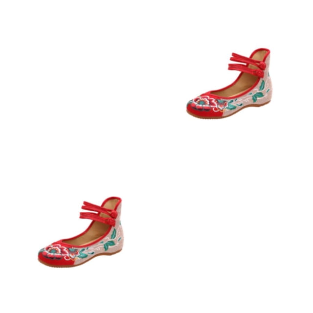 Minnieouse Bailarinas de lino duraderas y ligeras para mujer, hechas para durar, bailarinas para mujer, zapatos de tacón, nuevos bordados, rojo rojo treinta y cinco 2piezas