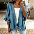 thumbnail image 2 of Cmfcve Women's Denim Jacket Open Front Vintage Jean Jackets 3/4 Ruffled Sleeve Lightweight Denim Cardigan, 2 of 8