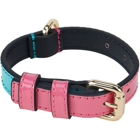 UPC: 0850033792300 | Scotch&Co Leather Pet Collars – Leather Pet Neckband with Elegant Waxed Cotton Stitched Edges | Adjustable Brass Buckle | Suitable for Small & Medium Breed Dogs | Teal-Pink | XSmall (9 -12 )