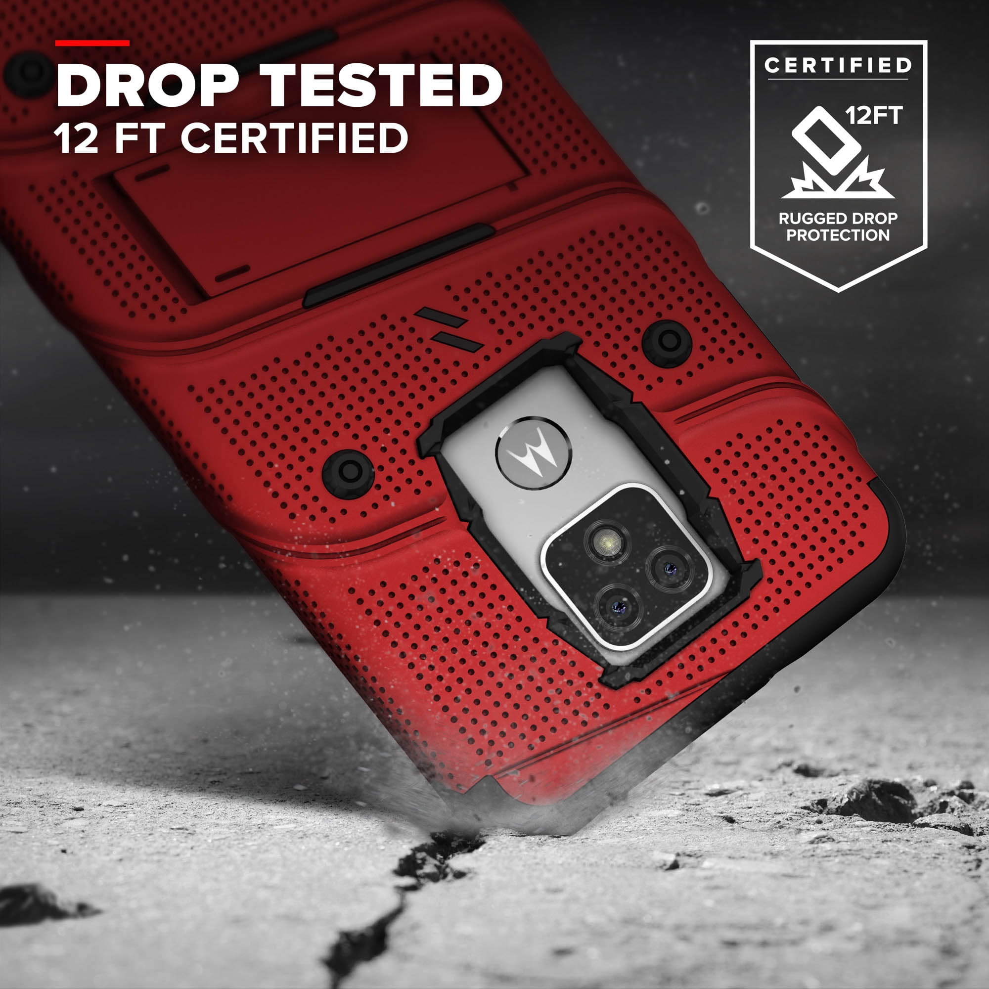 ZIZO BOLT Series for Moto G Play (2021) Case with Screen Protector Kickstand Holster Lanyard - Red & Black