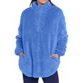 thumbnail image 3 of Women'S Plush Half Zip Stand Collar Sweatshirt Comfortable Pullover Long Sleeve Top Autumn and Winter Blue M, 3 of 9