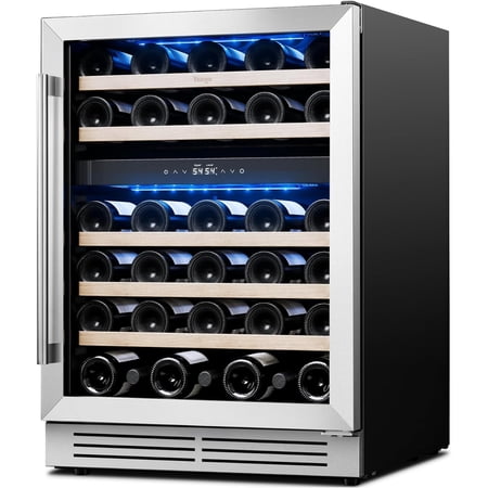 Yeego Wine Fridge Cooler - 24 Inch Dual Zone Wine Fridge Hold 52 Bottles, 40-65°F Wine Refrigerator Glass Door, Built in, Freestanding Under Counter