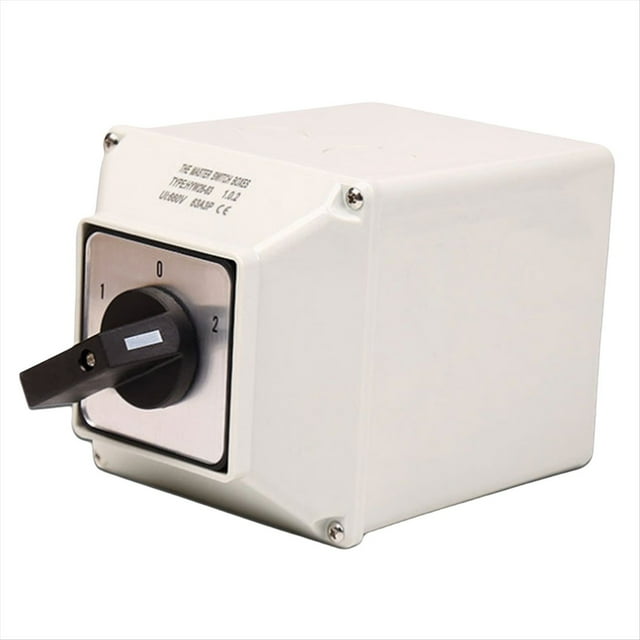 Interruptor de Leva Giratorio Universal Automático SZW26/LW26-32 de 32 A, 3 Posiciones, Bifásico, 1-0-2, con Caja Impermeable.