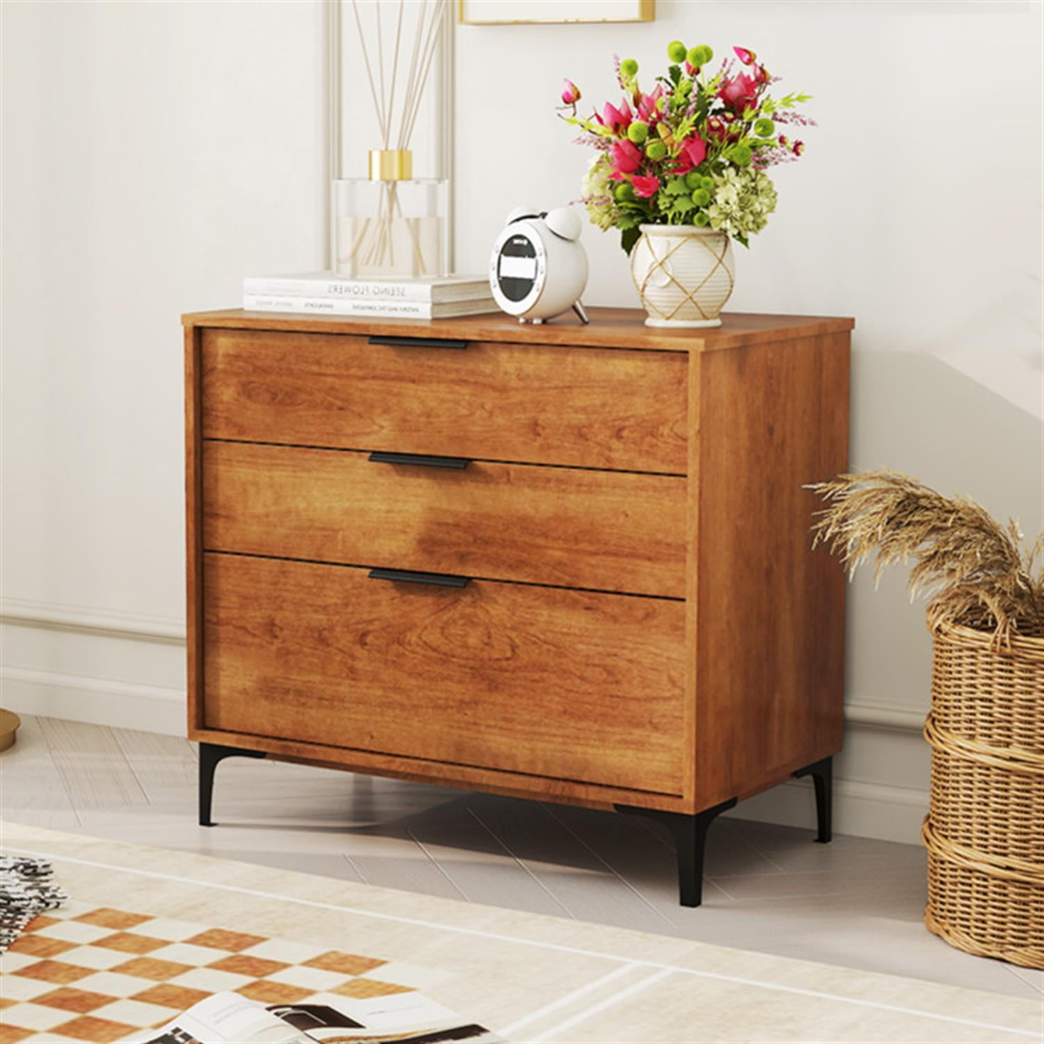 Demi Bonn 3-Drawer Dresser withterlock System, Modern Multipurpose Chest Furniture for Bedroom, Hallway, Entryway, Brown