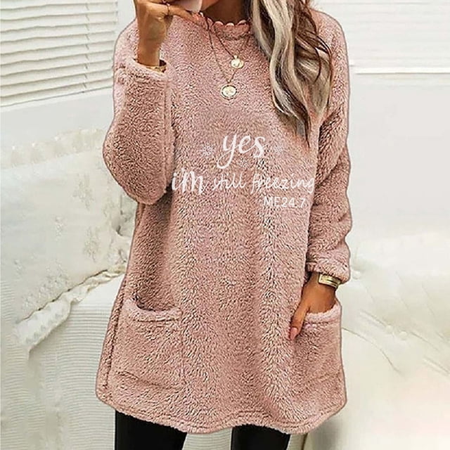 DPTALR Blouse de Noël pour Femmes à Col Rond et Manches Longues, Ample, Imprimée, avec Poche, Chaude pour l'Hiver