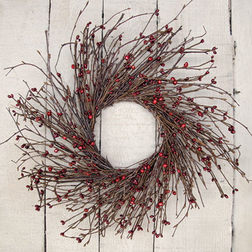 18-Inch CWI Gifts Bell and Pip Twig Wreath Burgundy