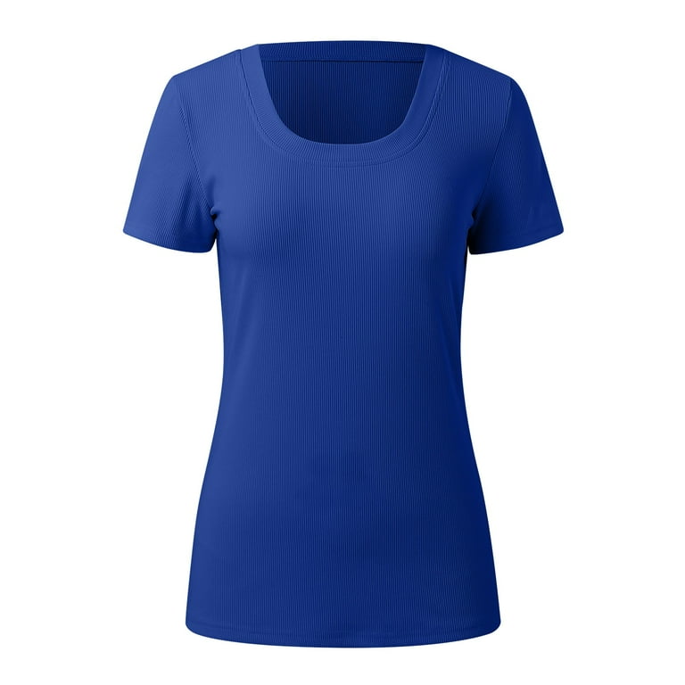 ZXLBBD Womens Summer Short Sleeve Tops Square Neck Ribbed Slim