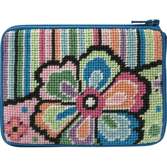 Stitch & Zip Coin Purse Kits, Cross Stitch Design: Pastel Floral Stripes SZ233