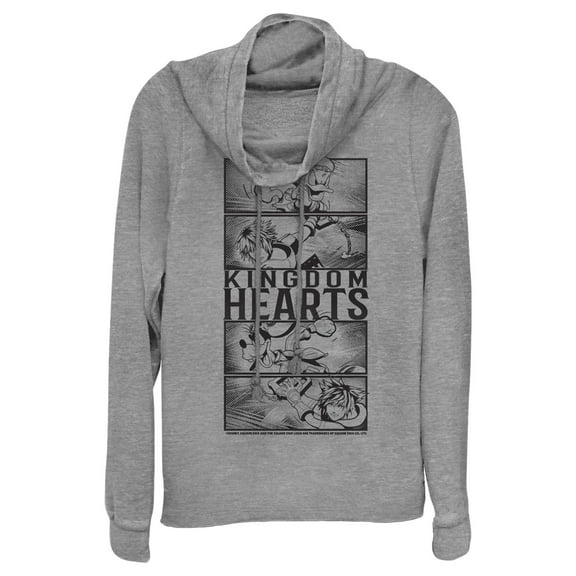 Junior's Kingdom Hearts 3 Action Panels Cowl Neck Sweatshirt Gray Heather Large