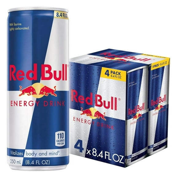 Red Bull Boisson Énergisante avec 80mg de Caféine, 8.4 Fl Oz (250 ml) (Lot de 4 Canettes)