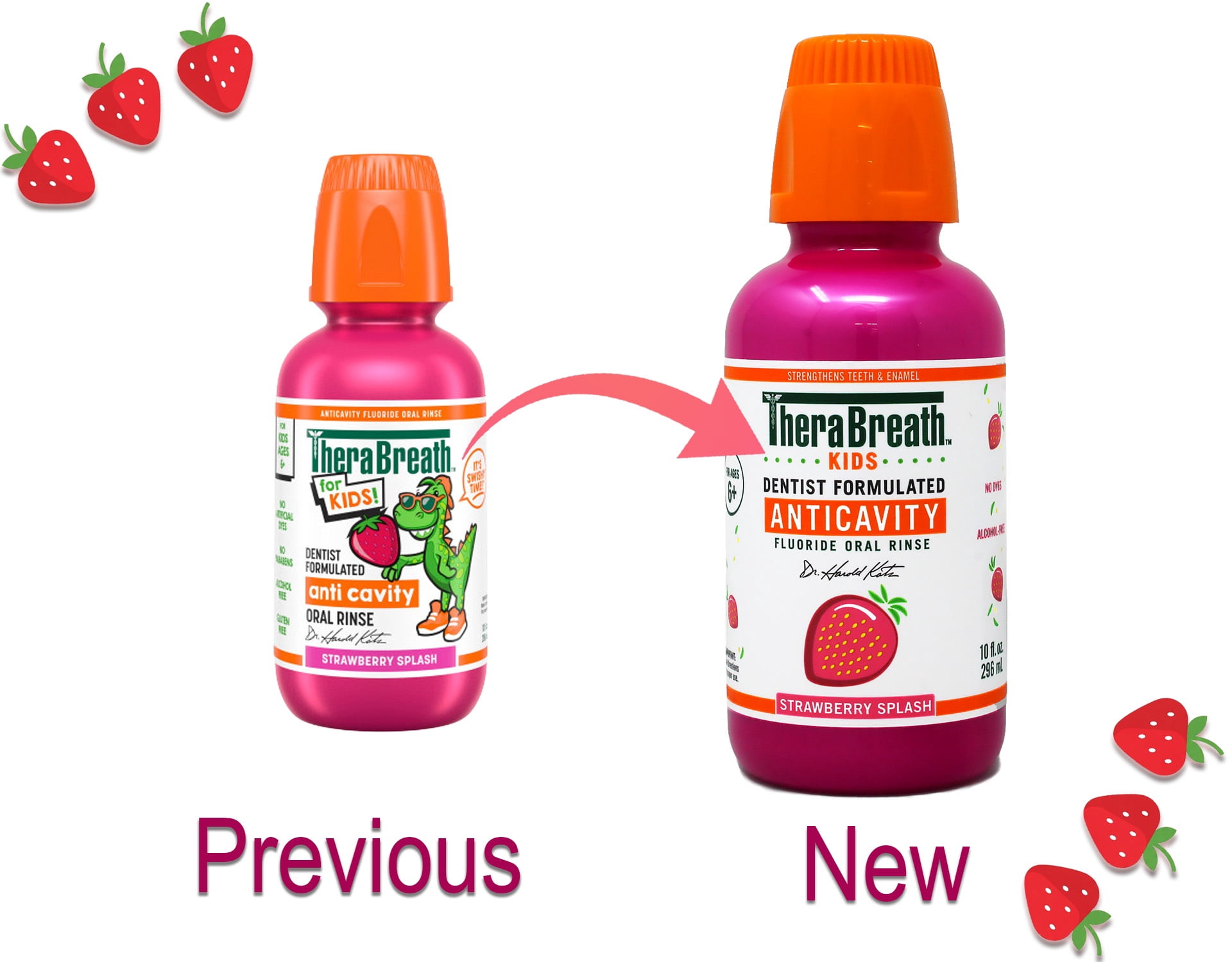 5 Pack - TheraBreath Kids Mouthwash with Fluoride, Organic Strawberry Splash, Anticavity, 10 fl oz