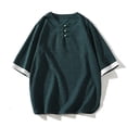 thumbnail image 1 of Blusas y camisas de manga corta y cuello redondo para hombre, blusa informal de verano con botones, manga corta y cuello redondo, color block, blusa de poliéster para hombre., 1 of 9