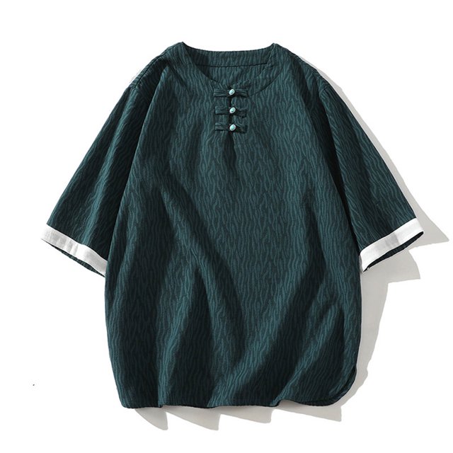 Blusas y camisas de manga corta y cuello redondo para hombre, blusa informal de verano con botones, manga corta y cuello redondo, color block, blusa de poliéster para hombre.