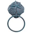 thumbnail image 1 of Rustic Dark Blue Whitewashed Cast Iron Shell Sand Dollar Starfish Towel Holder 8", 1 of 1