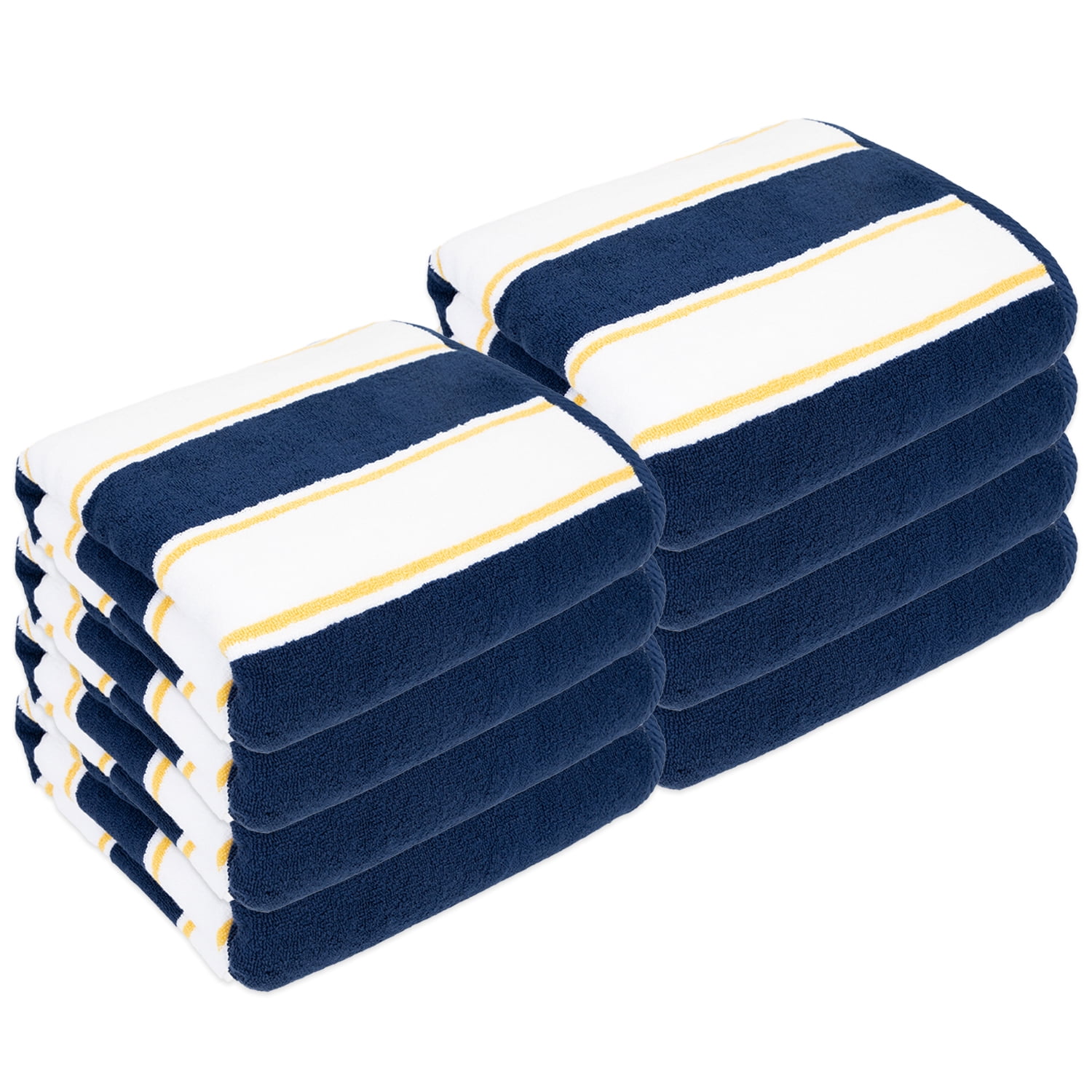 Aston & Arden Luxury Beach Towels (Case of 8), Oversized 30x70, 600 GSM, 100% Cotton, Navy & Yellow Stripes