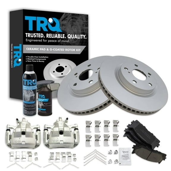 TRQ Front Ceramic Brake Pad Coated Rotor & Caliper Kit w/Fluids for Lexus Toyota BKA23395