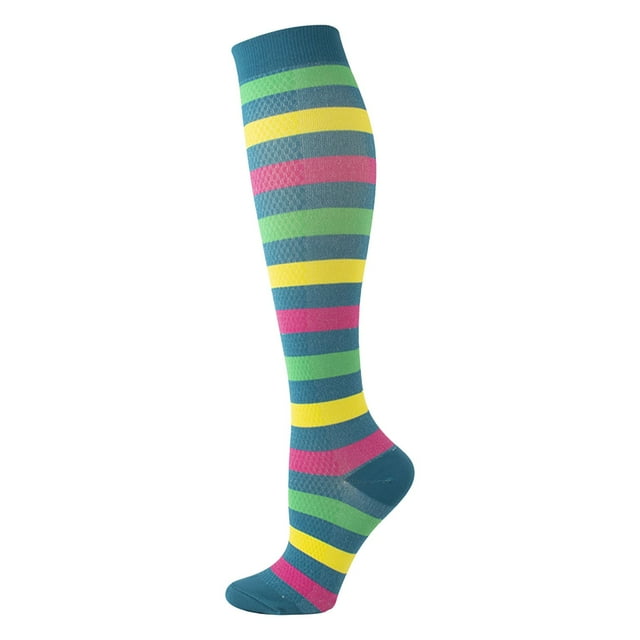 Qulqfy Chaussettes Femmes Taille 9-11 Rayées Coton Compression Genou-Haut Printemps Automne Chaussettes de Course Femmes G