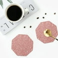 thumbnail image 5 of Pofeuu Rose Gold Pink Glitter Print Leather Coasters Set of 6, Round Cups Mugs Mat Pad for Home Kitchen Heat Resistant Drink Coasters,Octagon, 5 of 7