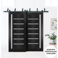 thumbnail image 3 of Sliding Closet Barn Bypass Doors Quadro 4088 Matte Black with Frosted Glass | Sturdy 6.6ft Rails Hardware Set | Wood Solid Bedroom Wardrobe Doors, 3 of 6