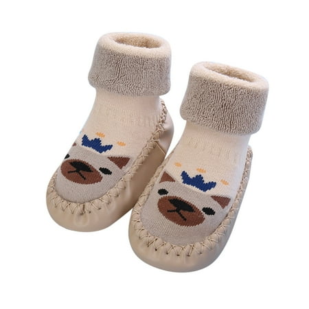 

Casual Baby Flat Shoes Autumn And Winter Cute Children Toddler Shoes Blat Bottom Non Slip Socks Shoes Warm And Comfortable Cartoon Bear Squirrel Pattern