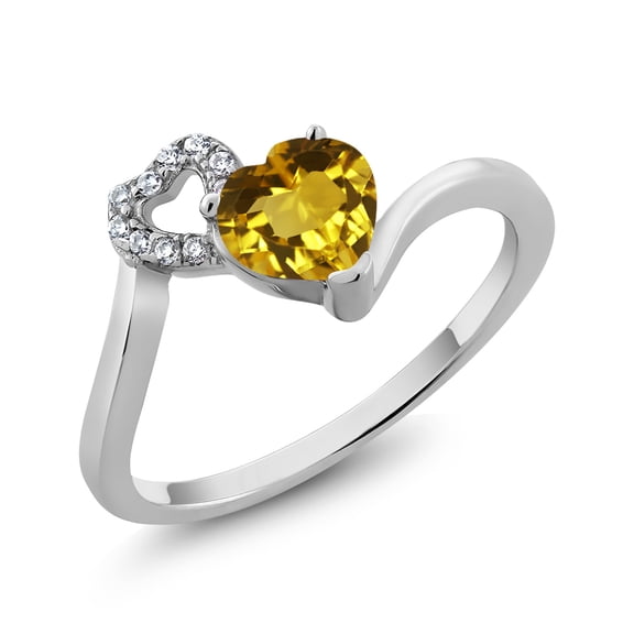 Gem Stone King 0.76 Ct Heart Shape Yellow Citrine 925 Sterling Silver Ring (Size 5)