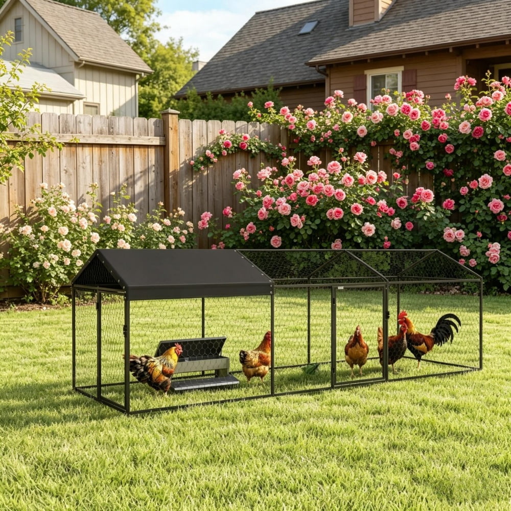 Large Outdoor Chicken Run Coop, UV Waterproof Oxford Cover Rustproof Steel Frame Predator Proof Wire Mesh Rabbit Duck Pet Playpen With Lockable Dual Doors