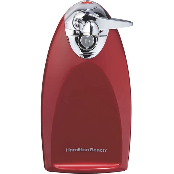 Hamilton Beach Electric Automatic Can Opener with Auto Shutoff, Knife Sharpener, Cord Storage, and SureCut Patented Technology, Extra-Tall, Red
