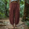 thumbnail image 2 of Nestiefly Linen Capri Pants for Women Drawstring Baggy Summer Beach Capris Pants for Women Breathable Relaxed-Fit Trousers with Pockets Light Brown S, 2 of 7