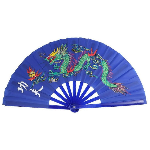 1Pc Plastic Chinese Fan Kungfu Fan Martial Arts Fan Performance Fan Taichi Fan (Blue)