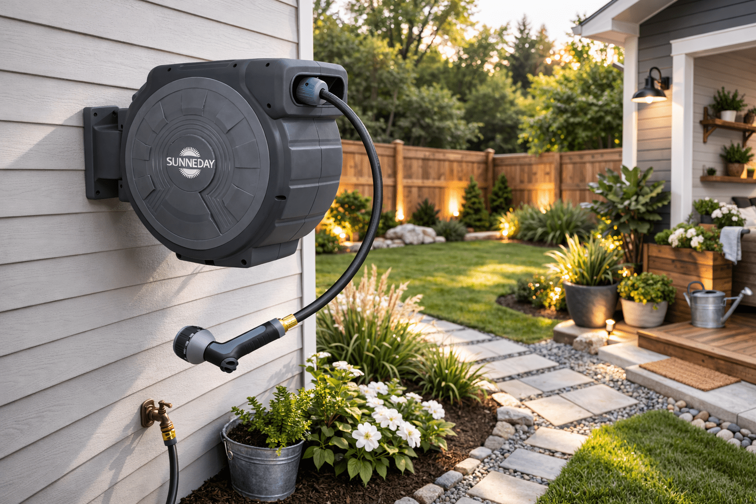 Sunneday 100ft Retractable Hose Reel 5/8 | Automatic Retractable Hose Reel w/Wall Mount | Easy to Assemble Water Hose Reel w/Flexible Swivel Mount | Retractable Garden Hose Reel (100ft.Black/Gray)