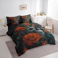 thumbnail image 3 of Homewish Orange Rose Floral Twin Bedding Sets 7-Piece for Lover, Romantic Gothic Skull Bedding Comforter Set, Couple Anniversary Reversible Sheet Sets, Luxury Bedroom Decor, 3 of 7