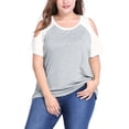 thumbnail image 1 of GRACE & GRANDEUR Women's Plus Size Contrast Short Sleeve Cold Shoulder Summer Blouse 1X Gray, 1 of 6