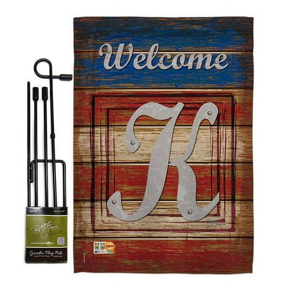 Breeze Decor BD-PA-GS-130115-IP-BO-D-US14-BD 13 x 18.5 in. Patriotic K Initial Americana Impressions Decorative Vertical Double Sided Garden Flag Set with Banner Pole